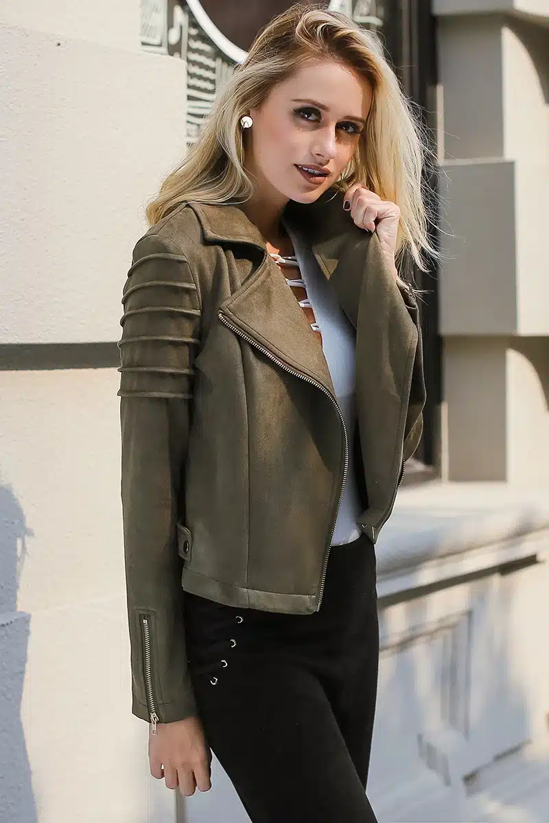 Lily Rosie Girl Casual Suede Leather Women Jacket Ruffle Long Sleeve Short Coats 2018 Spring Female Fuax Coat Outerwear Crop Top 15