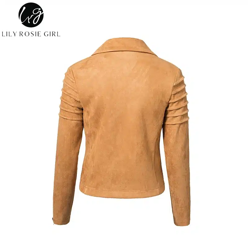 Lily Rosie Girl Casual Suede Leather Women Jacket Ruffle Long Sleeve Short Coats 2018 Spring Female Fuax Coat Outerwear Crop Top 21