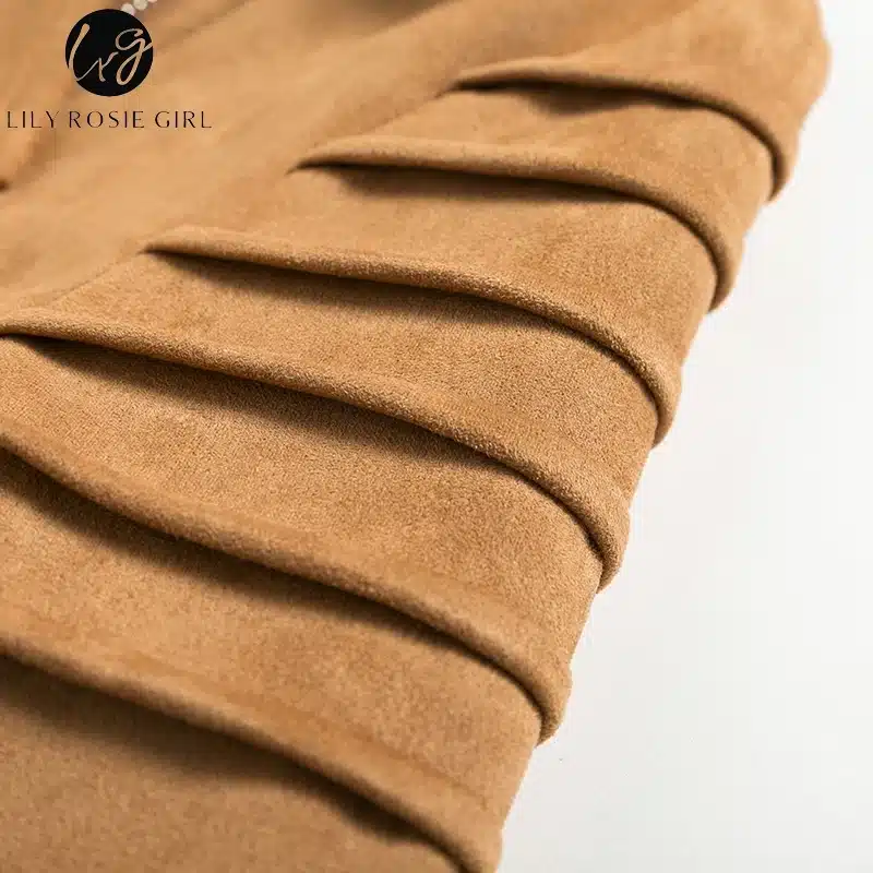 Lily Rosie Girl Casual Suede Leather Women Jacket Ruffle Long Sleeve Short Coats 2018 Spring Female Fuax Coat Outerwear Crop Top 24