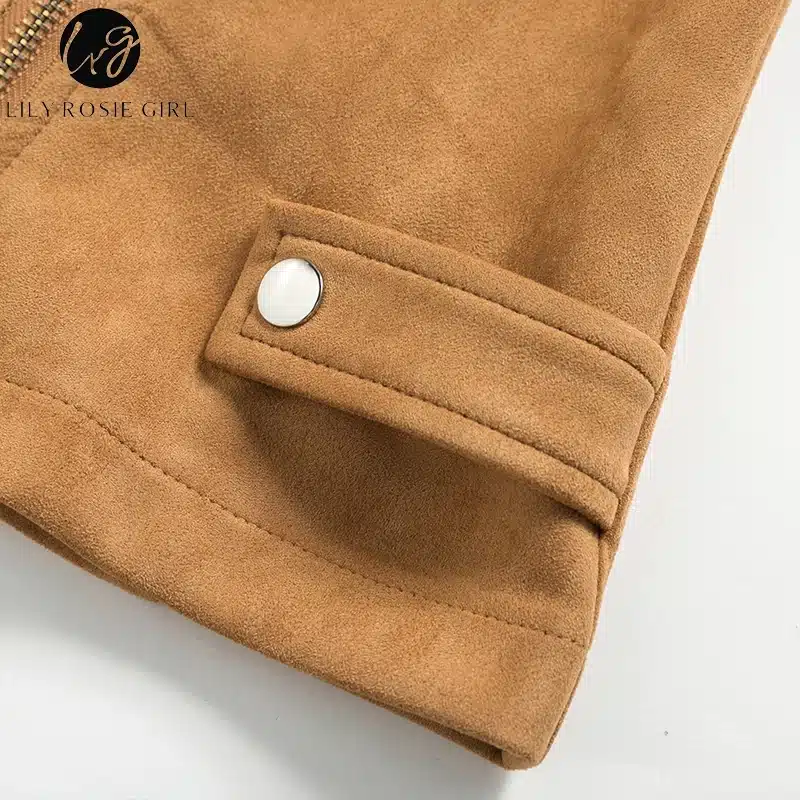 Lily Rosie Girl Casual Suede Leather Women Jacket Ruffle Long Sleeve Short Coats 2018 Spring Female Fuax Coat Outerwear Crop Top 25