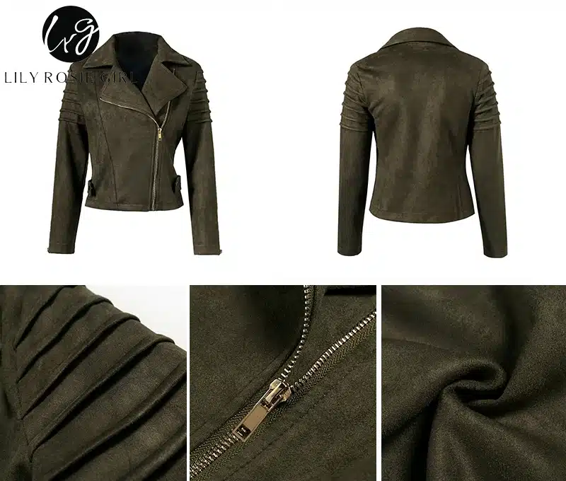 Lily Rosie Girl Casual Suede Leather Women Jacket Ruffle Long Sleeve Short Coats 2018 Spring Female Fuax Coat Outerwear Crop Top 29