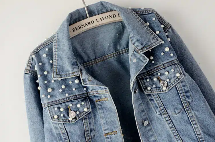 2018 Spring Women Basic Coats Women Denim Jacket Pearls Beading Kpop Jeans Coat Loose Long Sleeve Jackets 1667 6