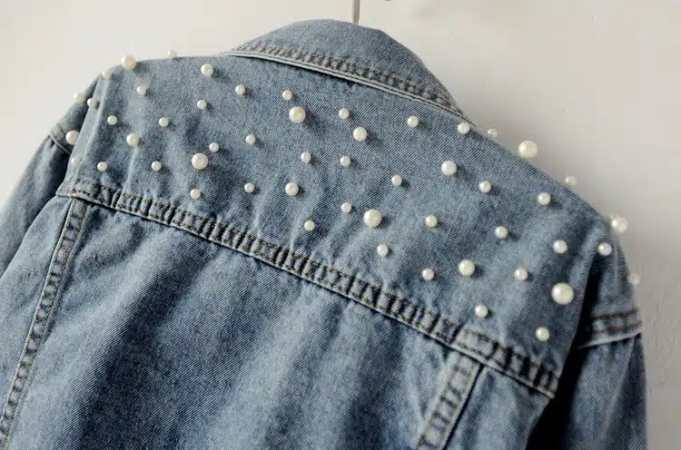 2018 Spring Women Basic Coats Women Denim Jacket Pearls Beading Kpop Jeans Coat Loose Long Sleeve Jackets 1667 9