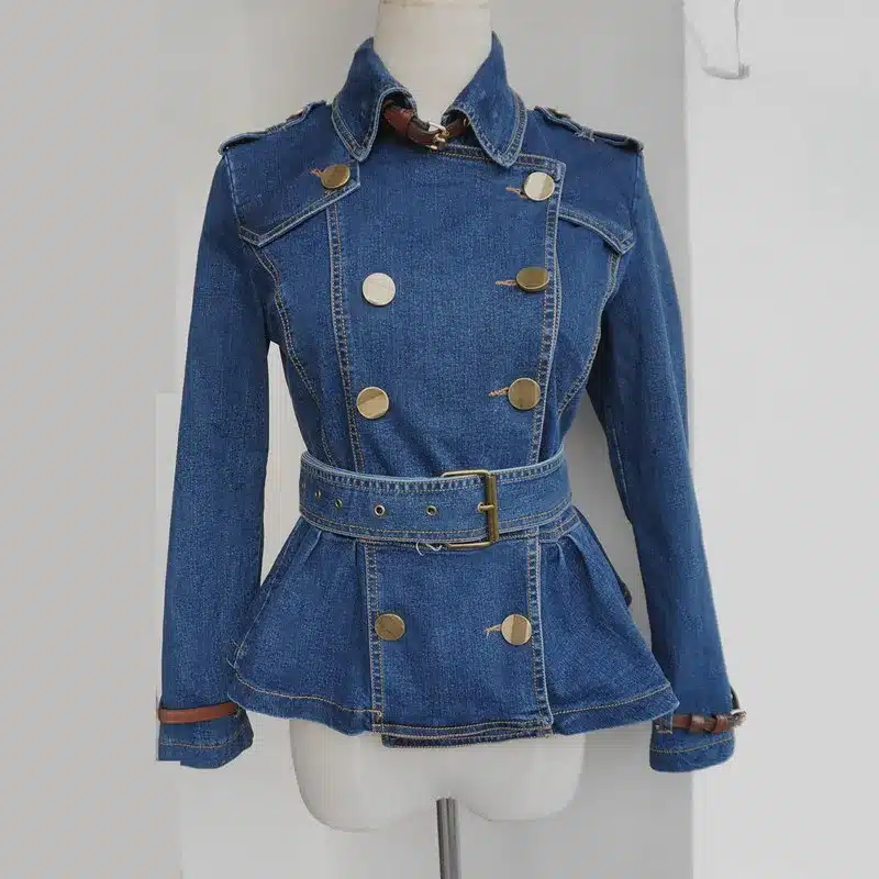 Korea Vintage Denim Jacket Women 2018 Spring Turn Down Collar Double Breasted Coat Jeans For Lady Belt Slim Female Jackets Jeans 10
