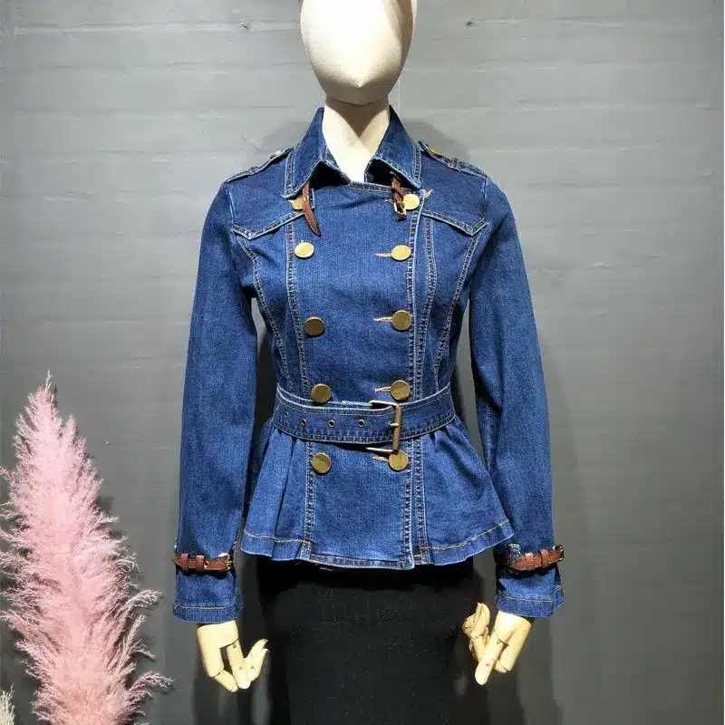 Korea Vintage Denim Jacket Women 2018 Spring Turn Down Collar Double Breasted Coat Jeans For Lady Belt Slim Female Jackets Jeans 11