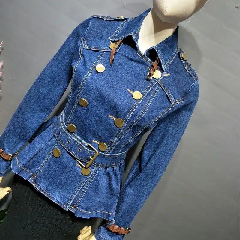 Korea Vintage Denim Jacket Women 2018 Spring Turn Down Collar Double Breasted Coat Jeans For Lady Belt Slim Female Jackets Jeans 13