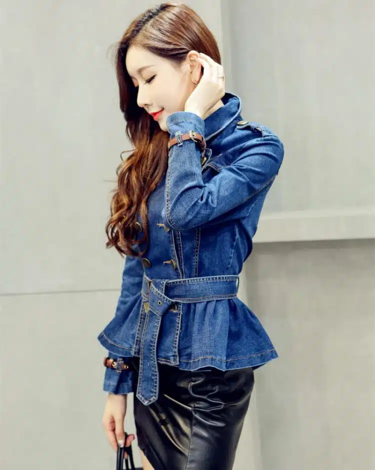 Korea Vintage Denim Jacket Women 2018 Spring Turn Down Collar Double Breasted Coat Jeans For Lady Belt Slim Female Jackets Jeans 20