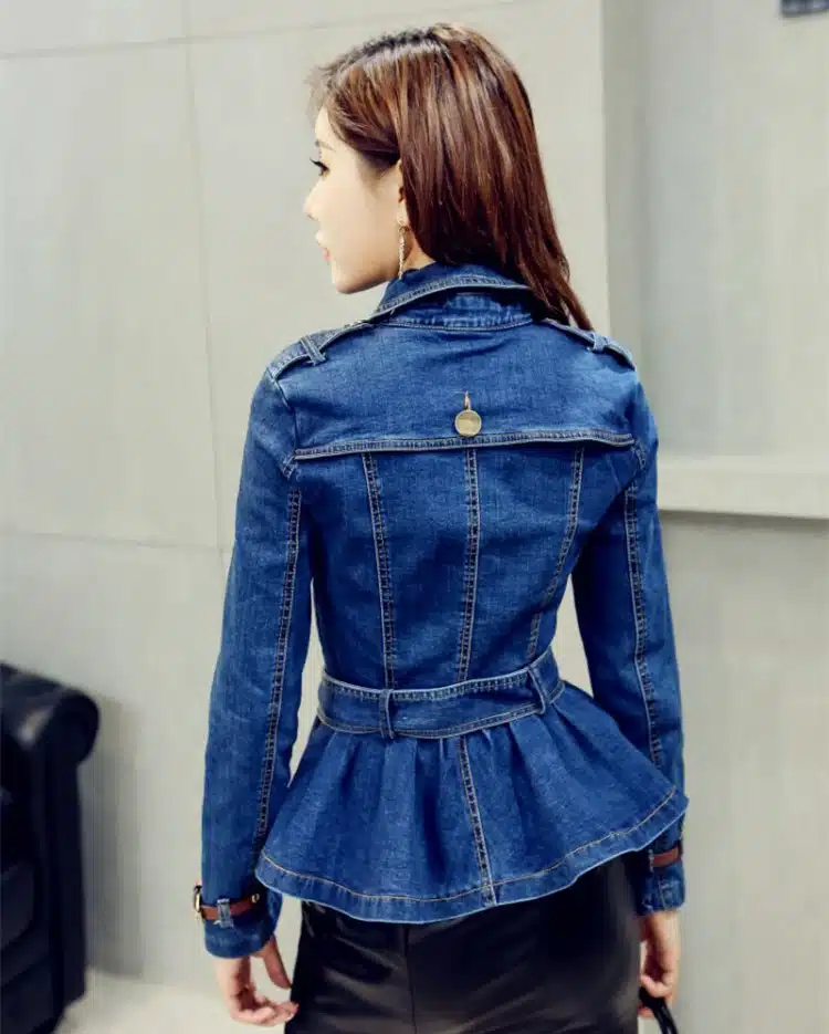 Korea Vintage Denim Jacket Women 2018 Spring Turn Down Collar Double Breasted Coat Jeans For Lady Belt Slim Female Jackets Jeans 21