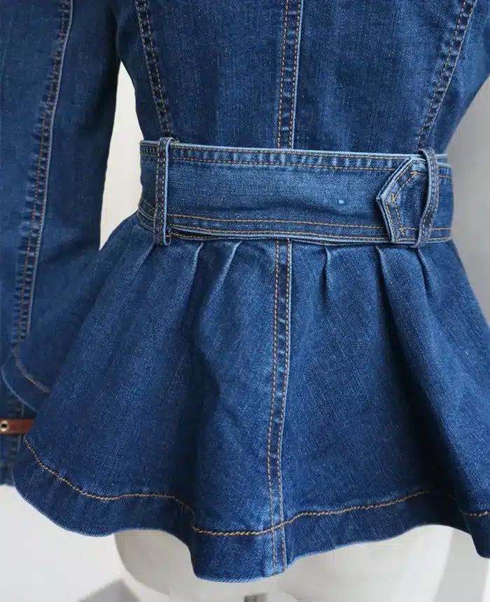 Korea Vintage Denim Jacket Women 2018 Spring Turn Down Collar Double Breasted Coat Jeans For Lady Belt Slim Female Jackets Jeans 23