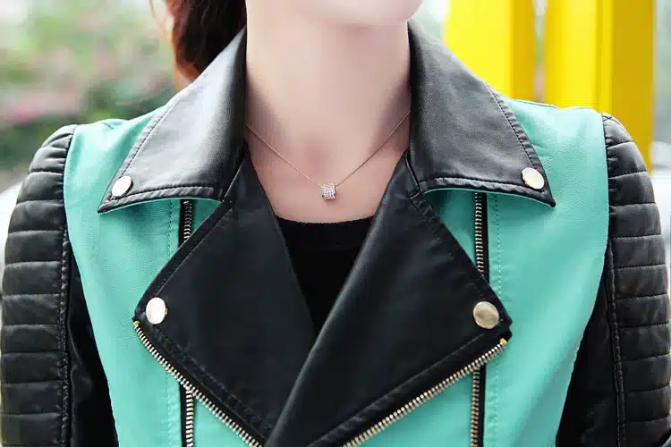 6 sizes PU women leather motorcycle jacket patchwork color spring autumn zipper design women leather jacket coat plus size S-3XL 21