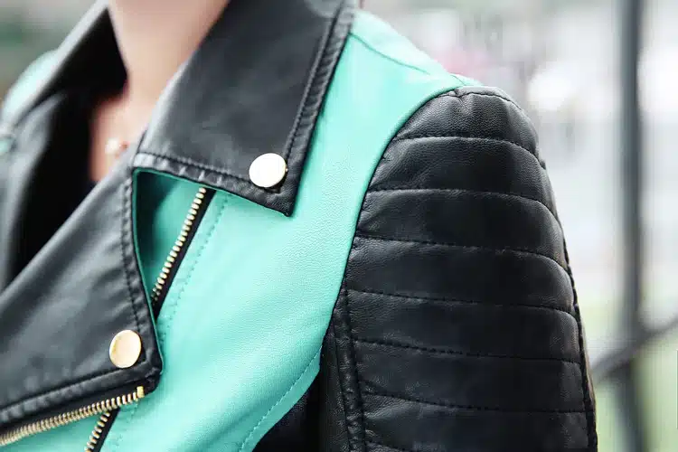 6 sizes PU women leather motorcycle jacket patchwork color spring autumn zipper design women leather jacket coat plus size S-3XL 24