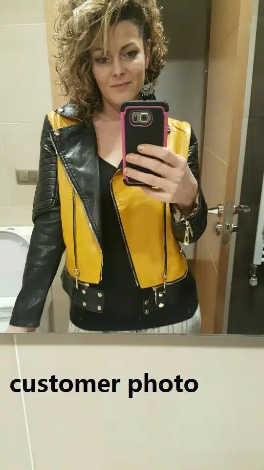 6 sizes PU women leather motorcycle jacket patchwork color spring autumn zipper design women leather jacket coat plus size S-3XL 32