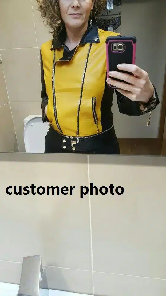 6 sizes PU women leather motorcycle jacket patchwork color spring autumn zipper design women leather jacket coat plus size S-3XL 33