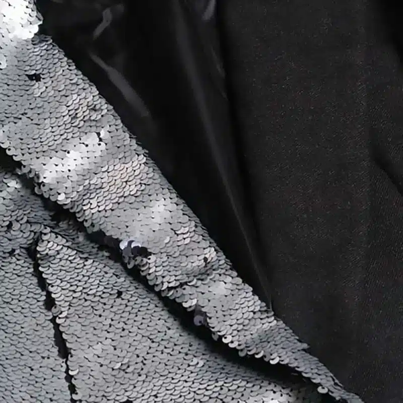[EAM] 2019 New Spring Lapel Long Sleeve Half Side Sequins Stitch Loose Buckle Belt Jacket Women Coat Fashion Tide JI994 11