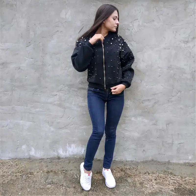 RUGOD New Hot Diamond Beading Bomber Jacket Women 2018 Spring Casual Loose Zipper Long Sleeve Baseball Jacket Casaco Feminino 17