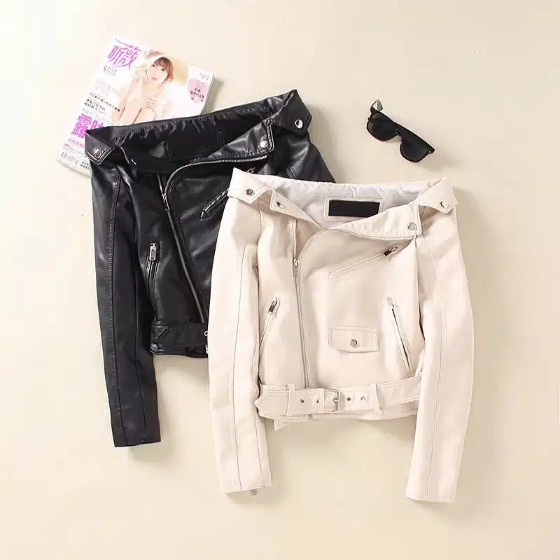 Sexy Off Shoulder Faux PU Leather Jacket women white zipprt slim Motorcycle coat 2018 spring winter black punk rock outwear 10