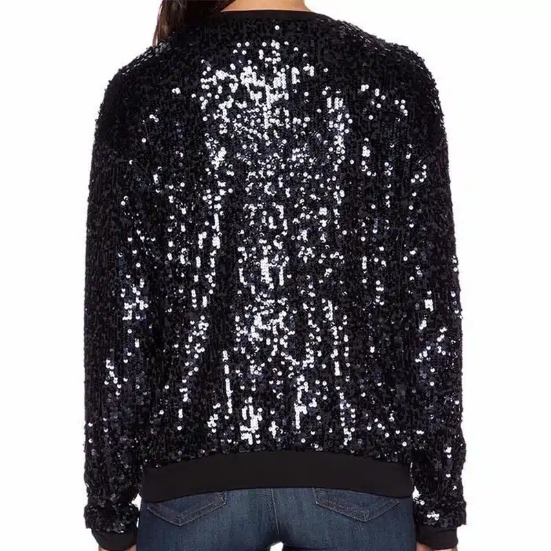 Women Black Sequin Jacket Aviator Bomber Jacket Stand Collar Ladies Bling Baseball Jacket Paillette Coat 2018 Spring Autumn 5