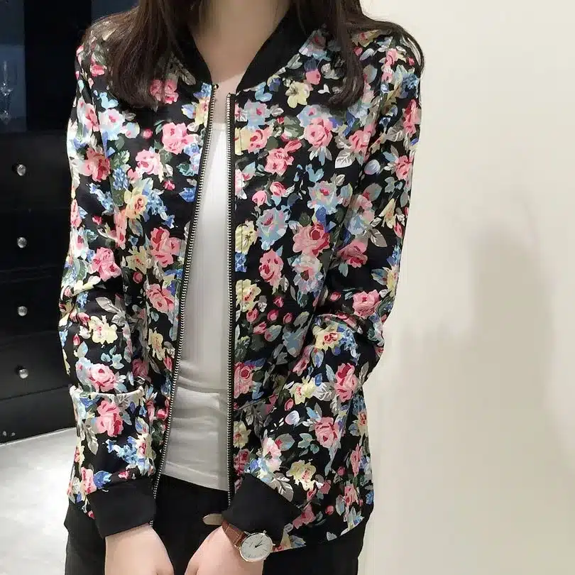 Plus Size 3XL Spring Autumn Fashion Baseball Floral Jacket Women Ditsy Print Zipper Varsity Outwear Woman Clothes C55302 3