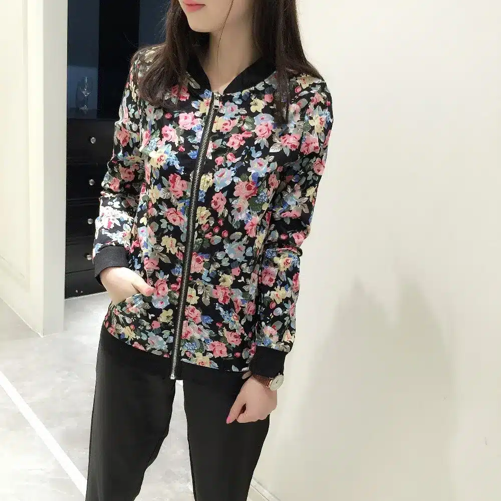 Plus Size 3XL Spring Autumn Fashion Baseball Floral Jacket Women Ditsy Print Zipper Varsity Outwear Woman Clothes C55302 5