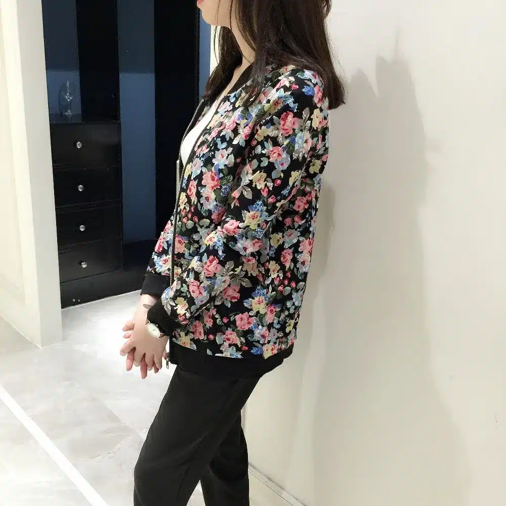 Plus Size 3XL Spring Autumn Fashion Baseball Floral Jacket Women Ditsy Print Zipper Varsity Outwear Woman Clothes C55302 6