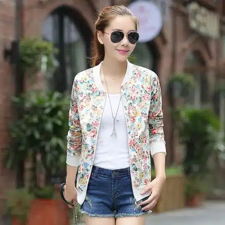 Plus Size 3XL Spring Autumn Fashion Baseball Floral Jacket Women Ditsy Print Zipper Varsity Outwear Woman Clothes C55302 8