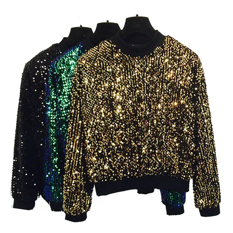 Fashion Spring Women's O-neck Pullover Sequin Jacket Streetwear Hip Hop Dance Female Stage All Match Jackets Coats Tops 50 9