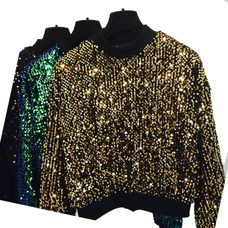 Fashion Spring Women's O-neck Pullover Sequin Jacket Streetwear Hip Hop Dance Female Stage All Match Jackets Coats Tops 50 10
