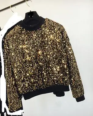 Fashion Spring Women's O-neck Pullover Sequin Jacket Streetwear Hip Hop Dance Female Stage All Match Jackets Coats Tops 50 11