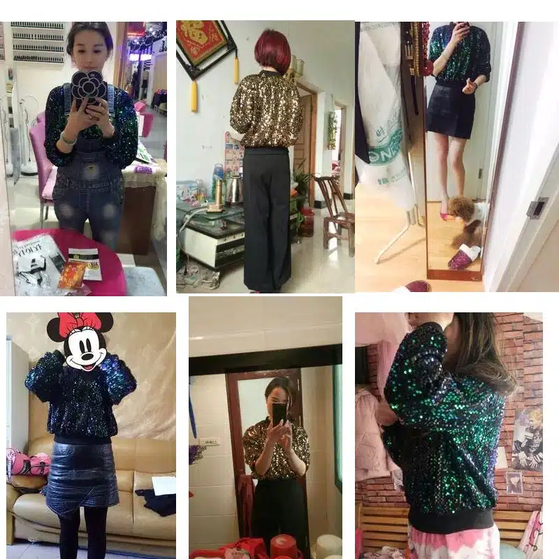 Fashion Spring Women's O-neck Pullover Sequin Jacket Streetwear Hip Hop Dance Female Stage All Match Jackets Coats Tops 50 14