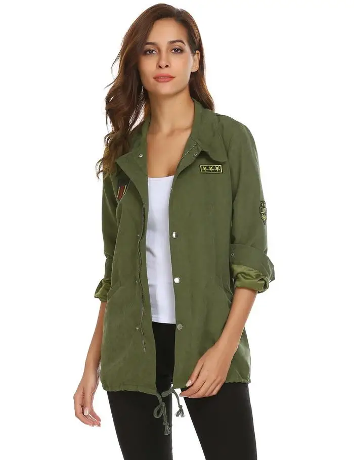 FINEJO womens Autumn Jacket 2018 Spring Hooded Drawstring Coat Long Sleeve Casaco Feminino Solid applique military jacket women 12