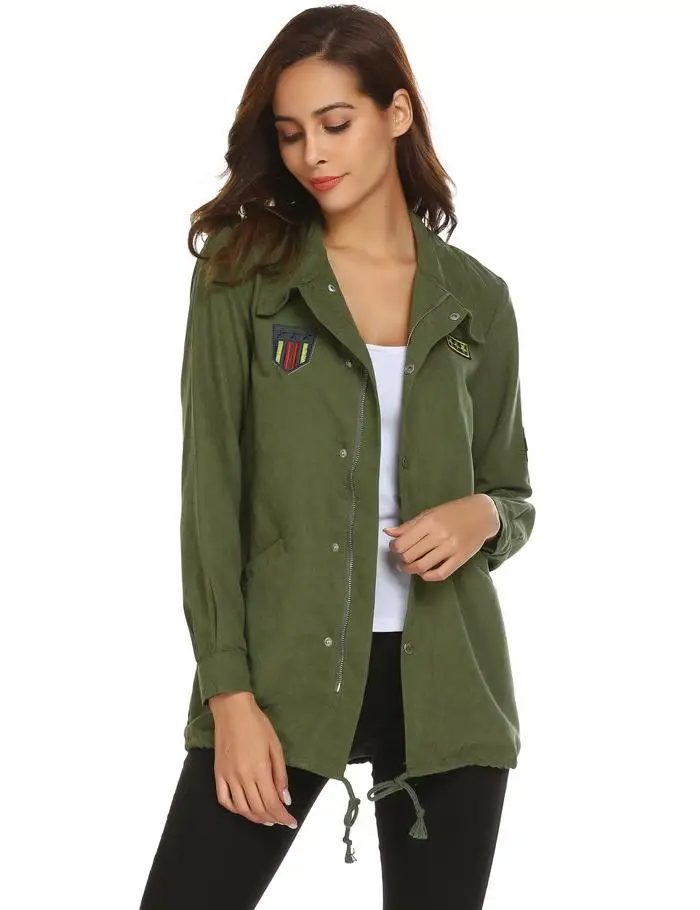 FINEJO womens Autumn Jacket 2018 Spring Hooded Drawstring Coat Long Sleeve Casaco Feminino Solid applique military jacket women 13