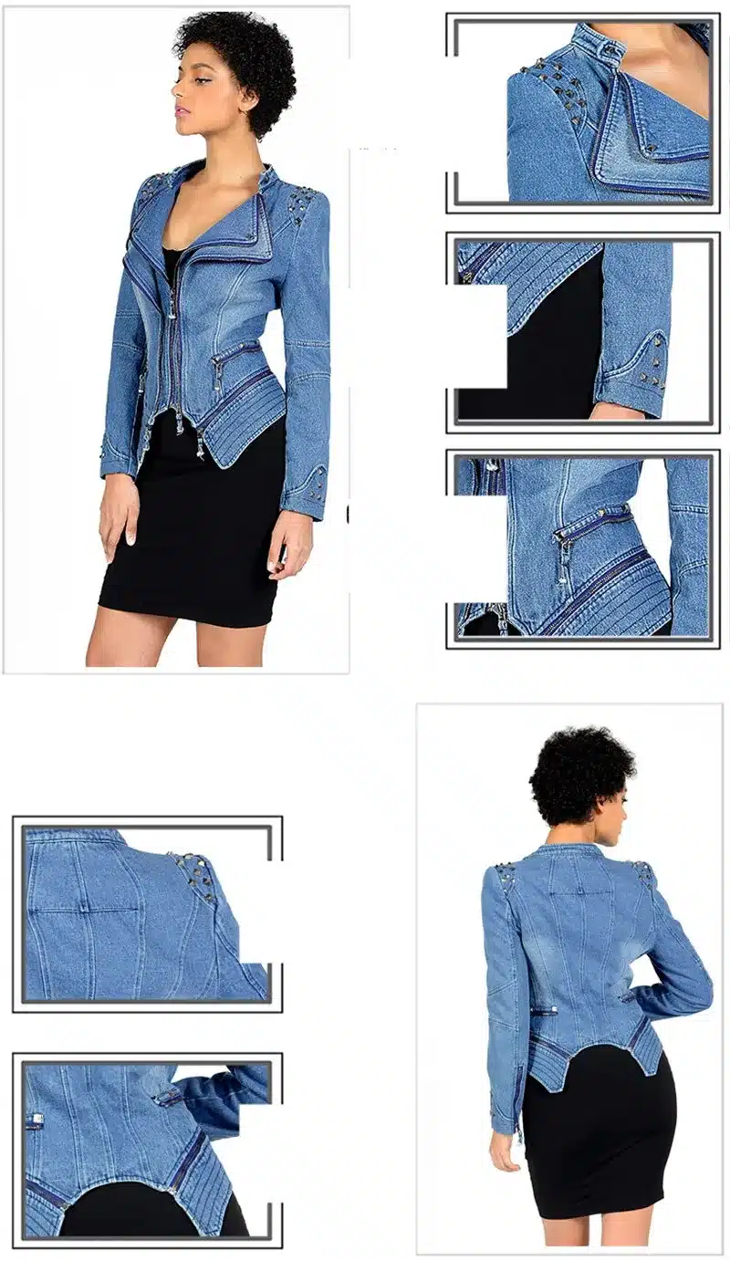 Short jacket womens 2018 spring denim motorcycle Windbreaker Plus size 6XL zipper tops Diamonds Slim female fashion jeans coats 12