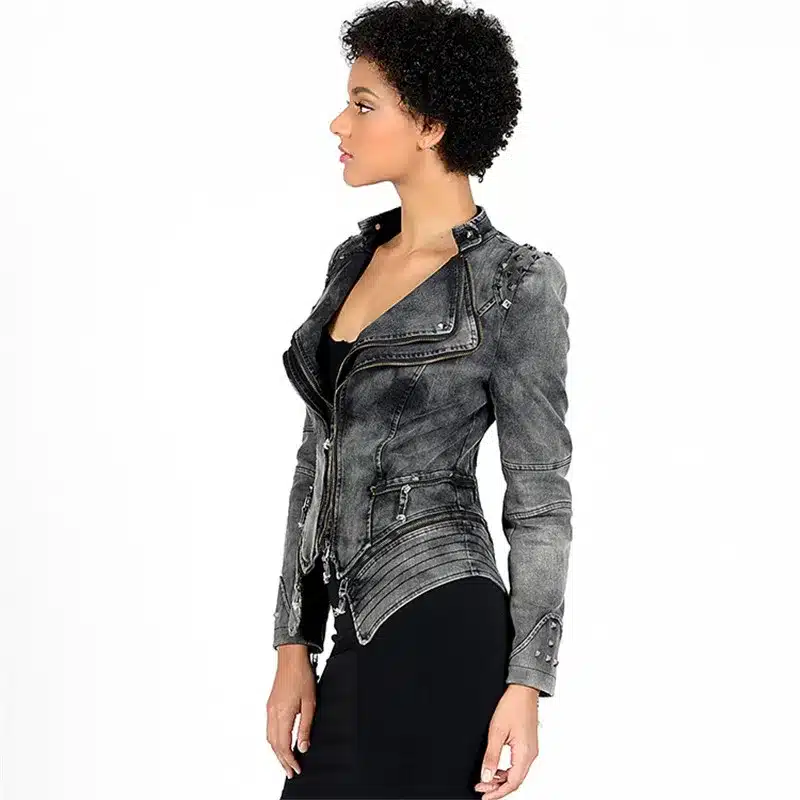 Short jacket womens 2018 spring denim motorcycle Windbreaker Plus size 6XL zipper tops Diamonds Slim female fashion jeans coats 17