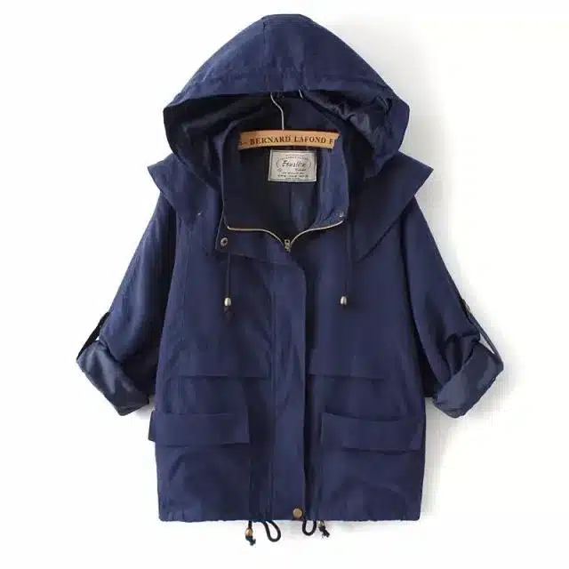 New 2019 Spring Bat Sleeve Windbreaker Hooded Women Navy Blue/Army Green Jacket Coat Autumn Casual Loose Women's Jacket Outwear 17