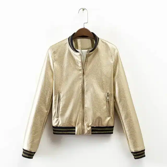 Cardigan Metal Silver and Gold Color Trend Women's Spring Jacket For Women Bomber Jackets Slim Casual Short Coat Female Autumn 7