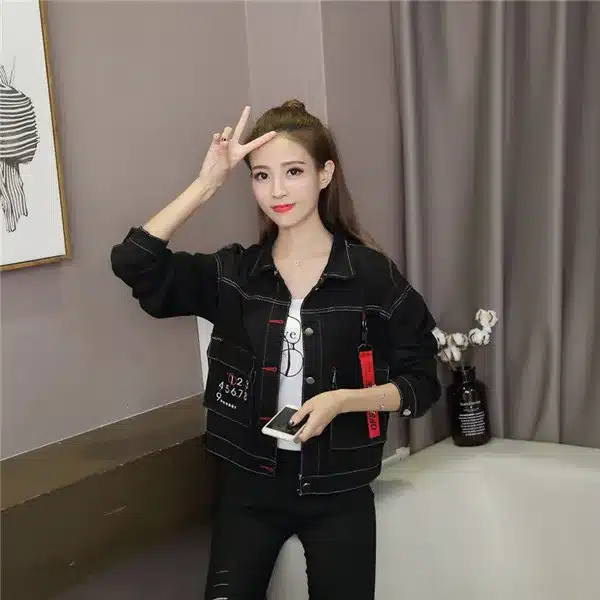 Rlyaeiz Fashion Black Jacket Women 2018 Spring Digital Embroidery Long Sleeve Short Denim Jackets Female Jeans Jackets Coats 14