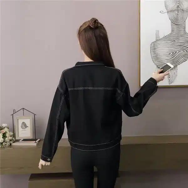 Rlyaeiz Fashion Black Jacket Women 2018 Spring Digital Embroidery Long Sleeve Short Denim Jackets Female Jeans Jackets Coats 20