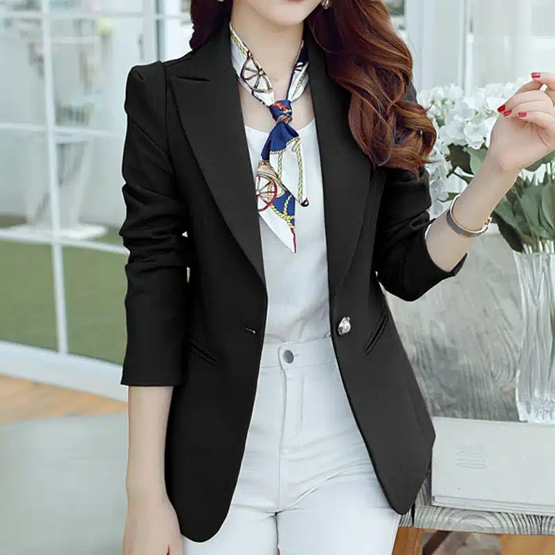 Brand Spring Autumn Slim Fit Women Formal Jackets Office Work Suits Fashion Button Coats Open Front Notched Ladies Lapel Coat 5