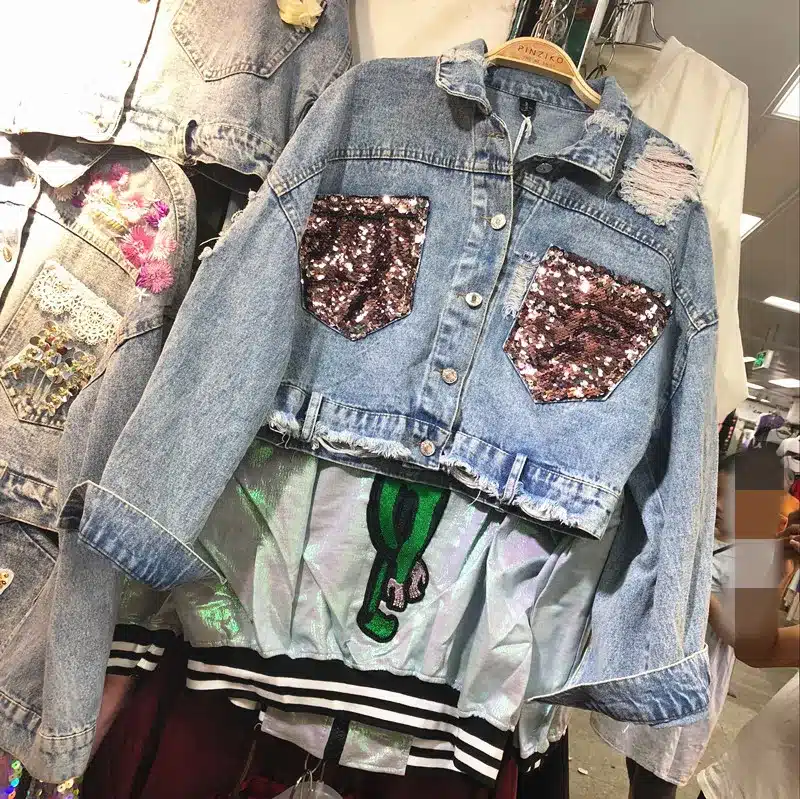 Short Denim Jacket Coat Female Student Loose Spring Autumn Sequins Irregular Short Jeans Jacket Women Holes Denim Coats 2