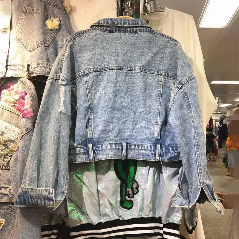 Short Denim Jacket Coat Female Student Loose Spring Autumn Sequins Irregular Short Jeans Jacket Women Holes Denim Coats 8
