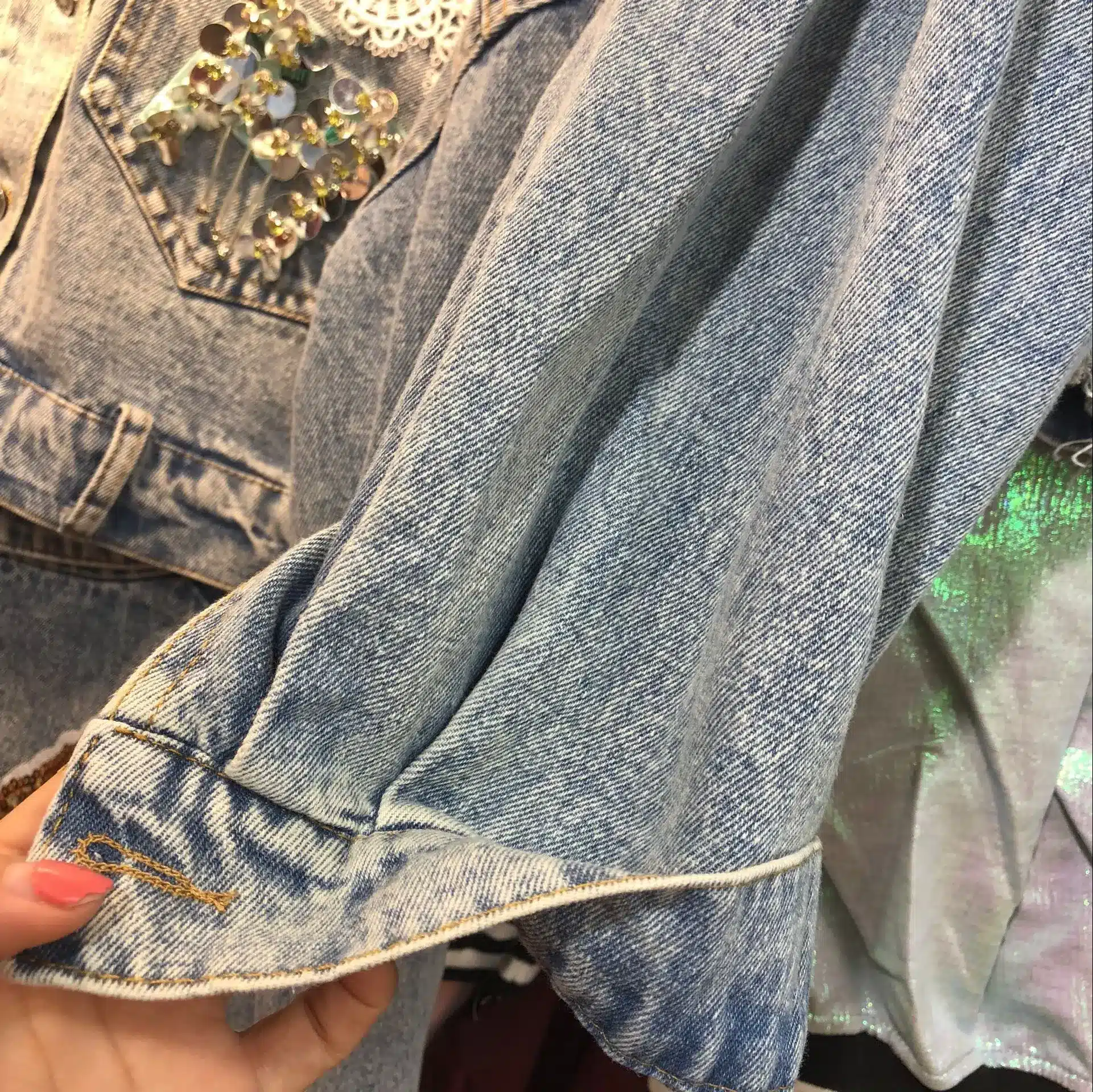 Short Denim Jacket Coat Female Student Loose Spring Autumn Sequins Irregular Short Jeans Jacket Women Holes Denim Coats 9