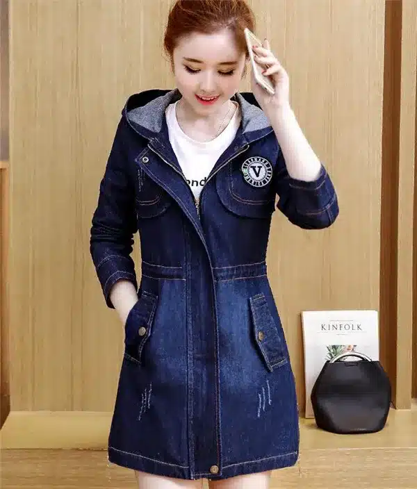 RLYAEIZ Women Denim Jacket 2017 Spring Fashion Pockets Mid-Long Woman Zipper Jeans Jackets casaco Long Sleeve Hooded Denim Coats 11