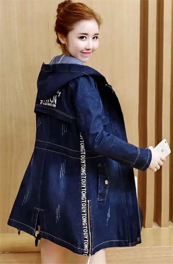 RLYAEIZ Women Denim Jacket 2017 Spring Fashion Pockets Mid-Long Woman Zipper Jeans Jackets casaco Long Sleeve Hooded Denim Coats 13