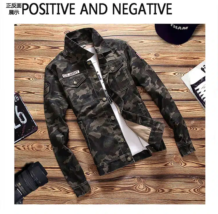 2018 New Sale Spring men's denim jacket camouflage windbreaker mens Slim Coats masculina male Fashion Outerwear Coats Plus 4XL 13