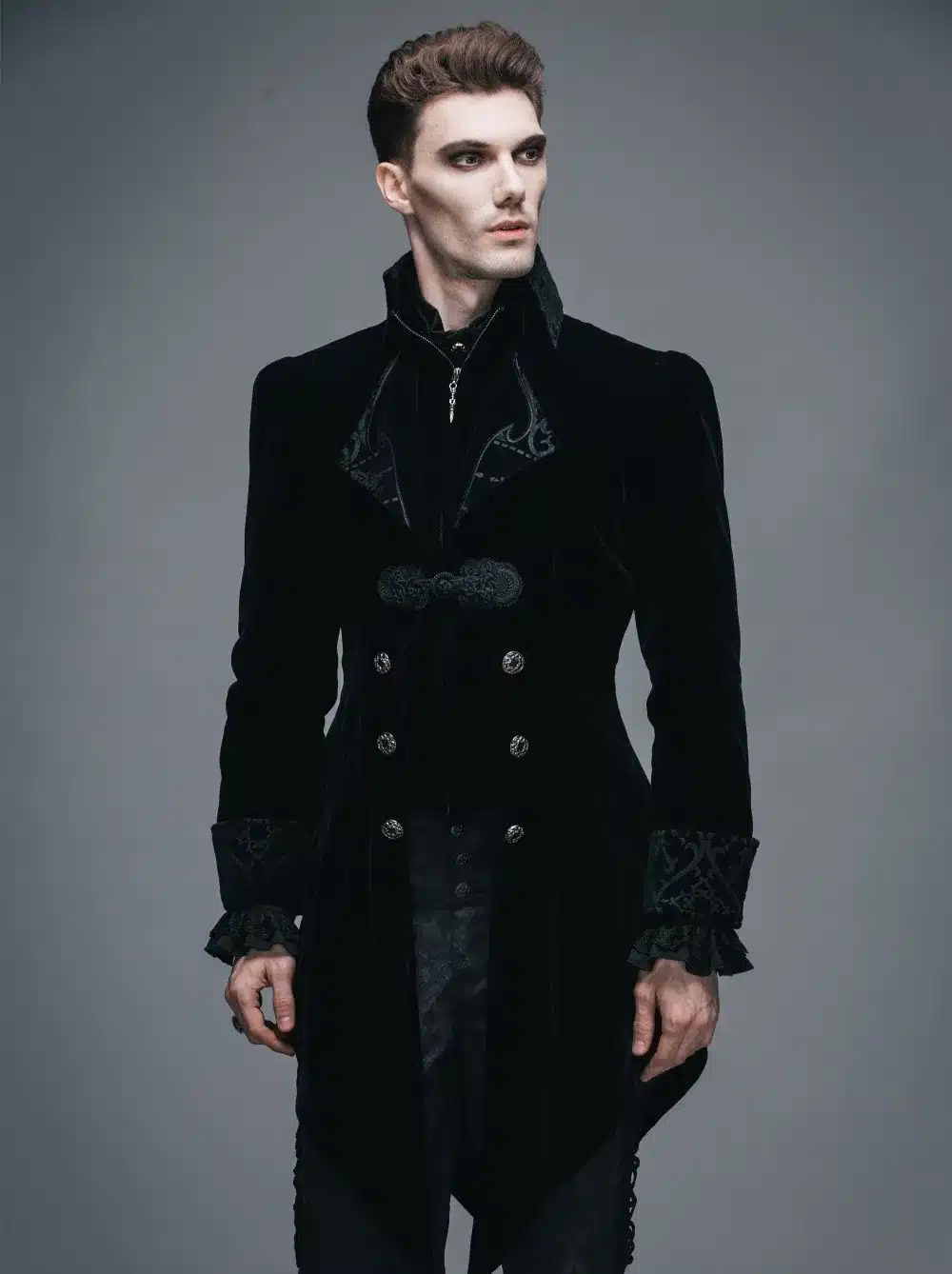 Punk Spring Autumn Men's Swallow-tail Jacket Black Red Mens Soft Coats Slim Fit Gothic Outwear Jackets With Zipper Plus Size 4