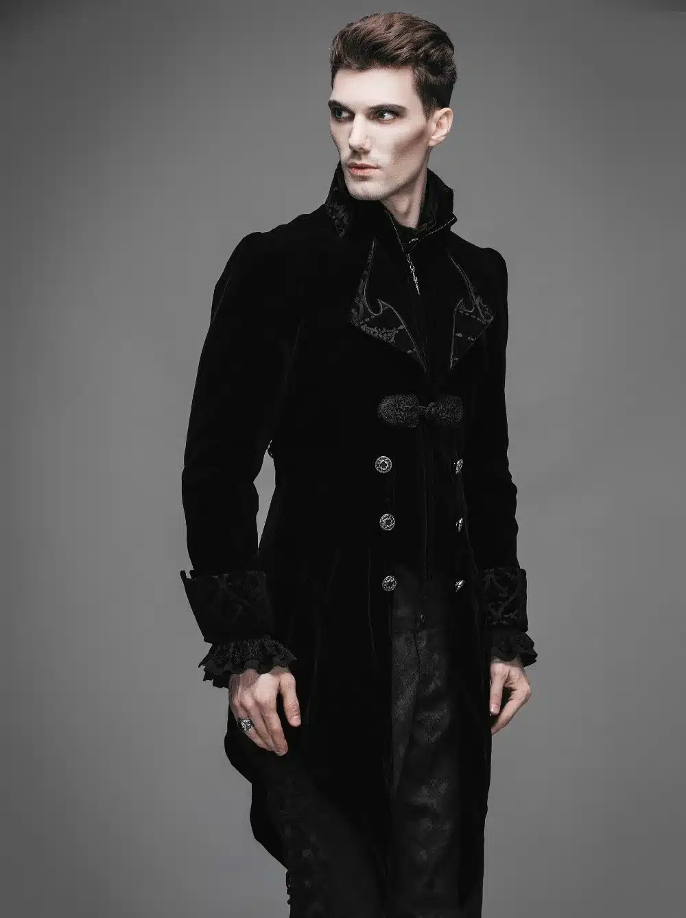 Punk Spring Autumn Men's Swallow-tail Jacket Black Red Mens Soft Coats Slim Fit Gothic Outwear Jackets With Zipper Plus Size 6