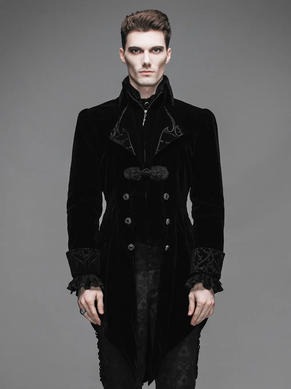 Punk Spring Autumn Men's Swallow-tail Jacket Black Red Mens Soft Coats Slim Fit Gothic Outwear Jackets With Zipper Plus Size 7