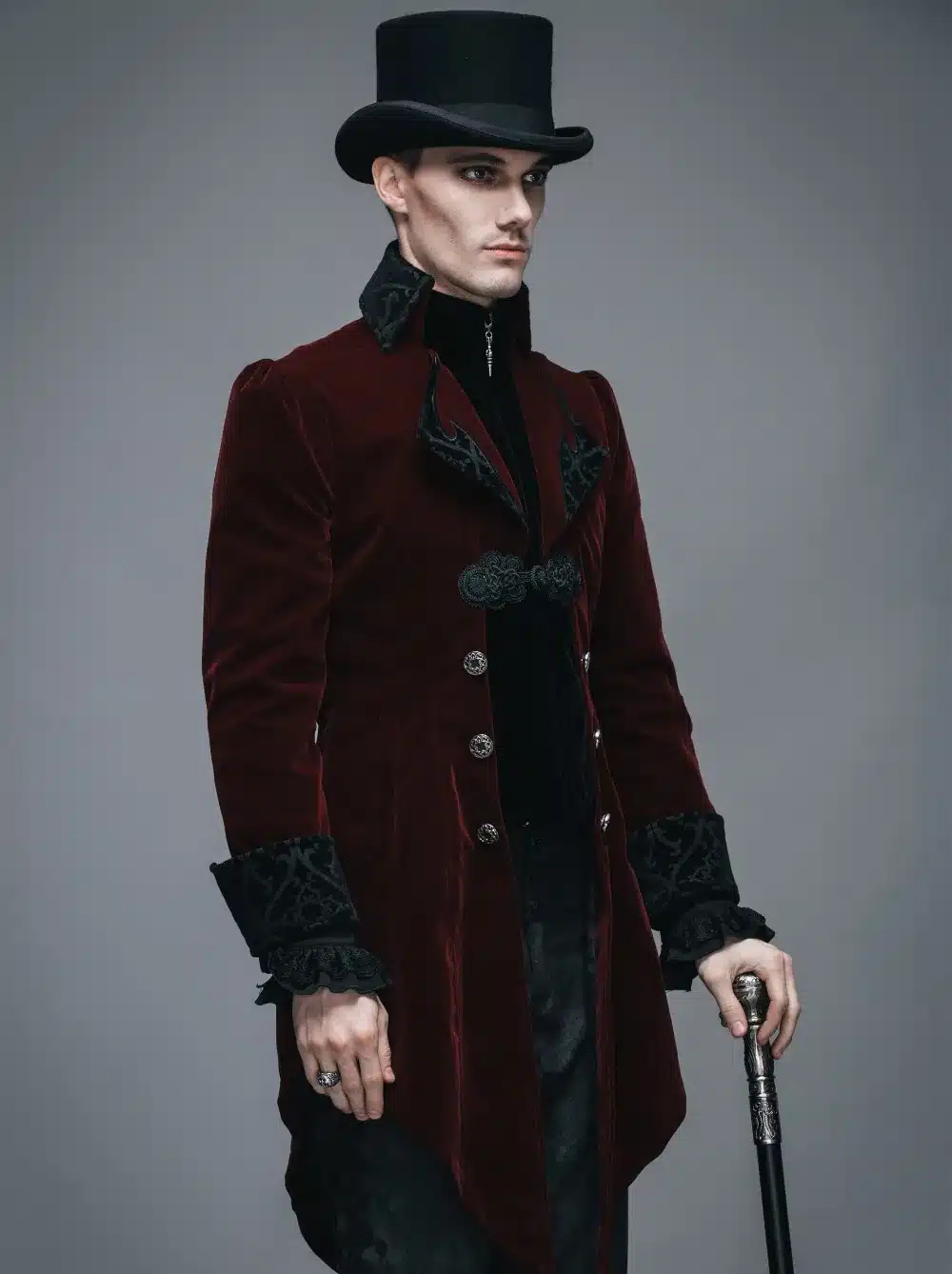 Punk Spring Autumn Men's Swallow-tail Jacket Black Red Mens Soft Coats Slim Fit Gothic Outwear Jackets With Zipper Plus Size 11