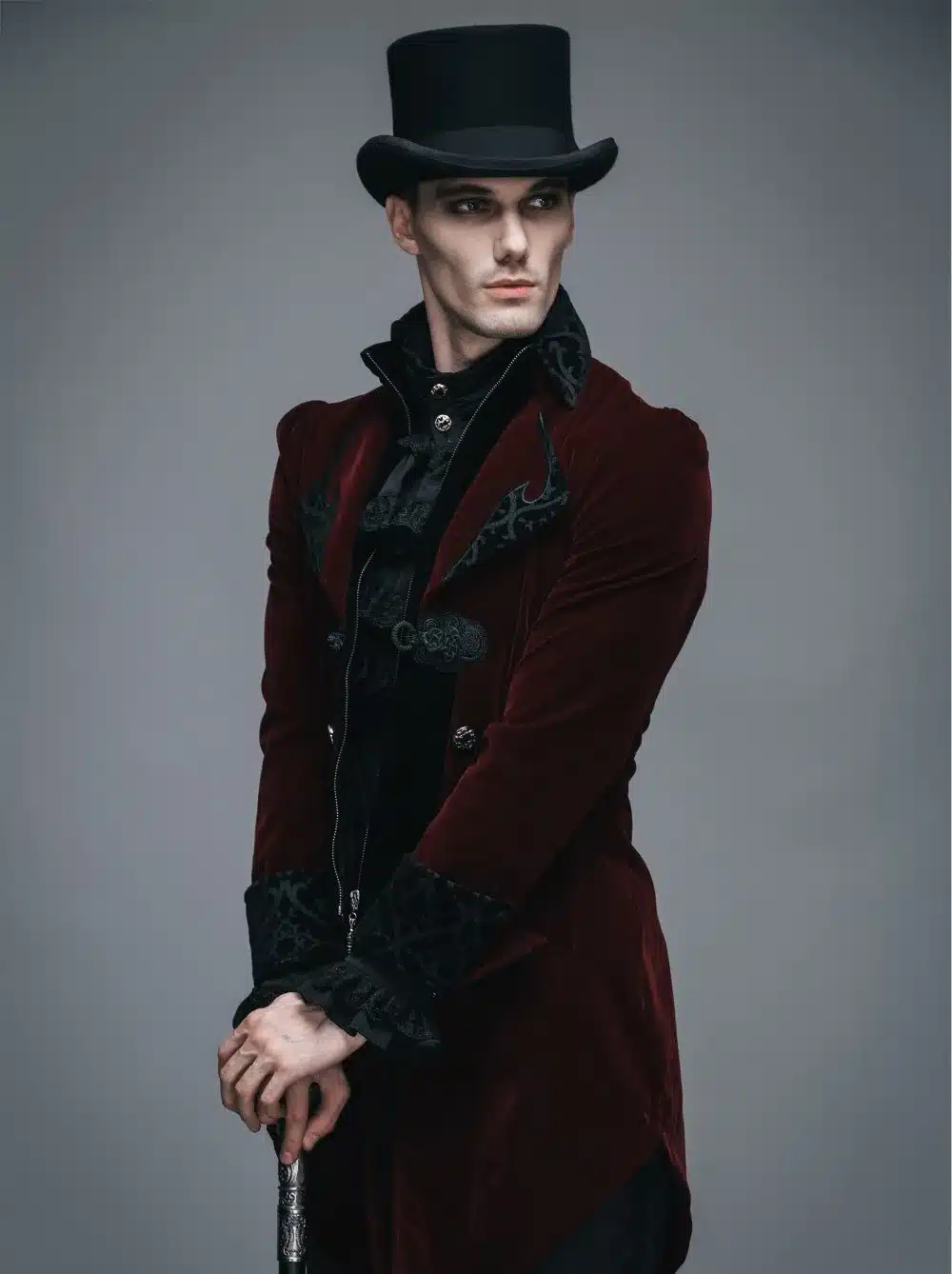 Punk Spring Autumn Men's Swallow-tail Jacket Black Red Mens Soft Coats Slim Fit Gothic Outwear Jackets With Zipper Plus Size 13