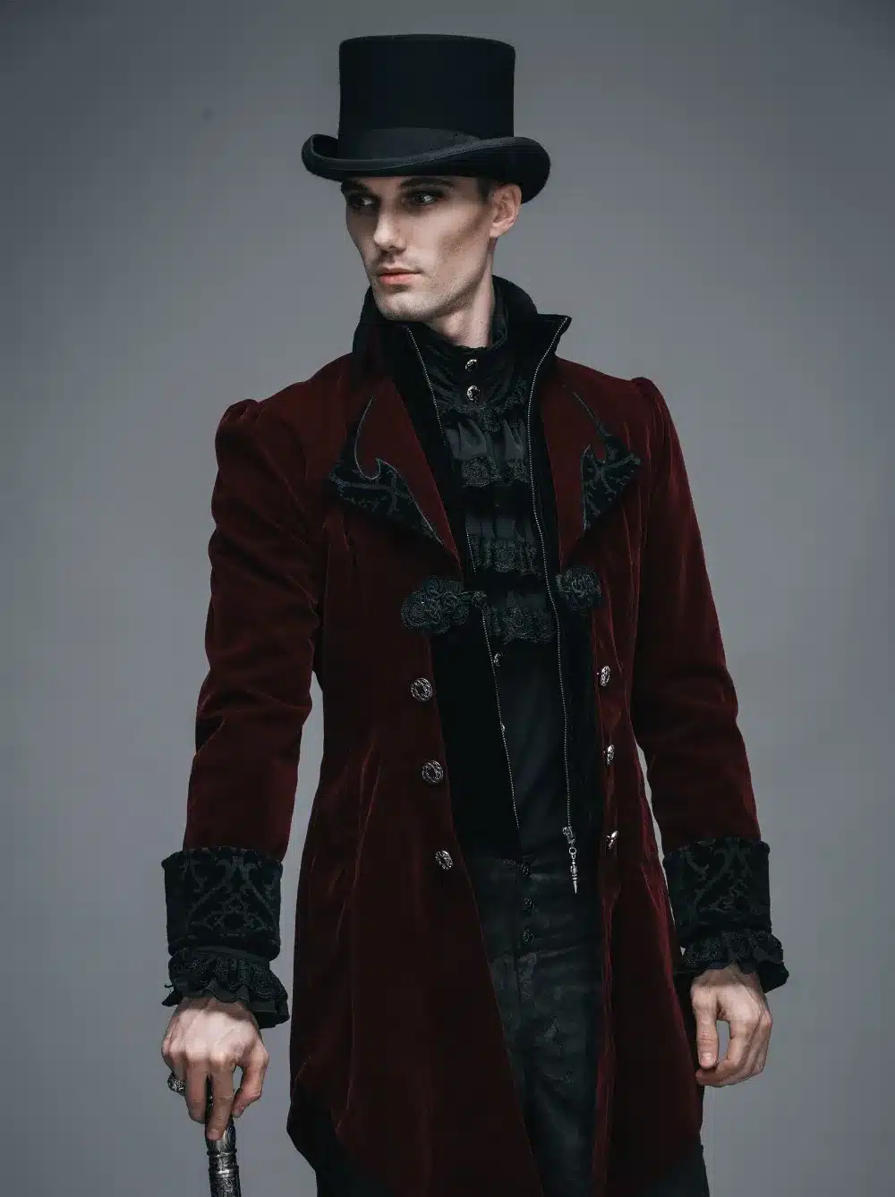 Punk Spring Autumn Men's Swallow-tail Jacket Black Red Mens Soft Coats Slim Fit Gothic Outwear Jackets With Zipper Plus Size 14